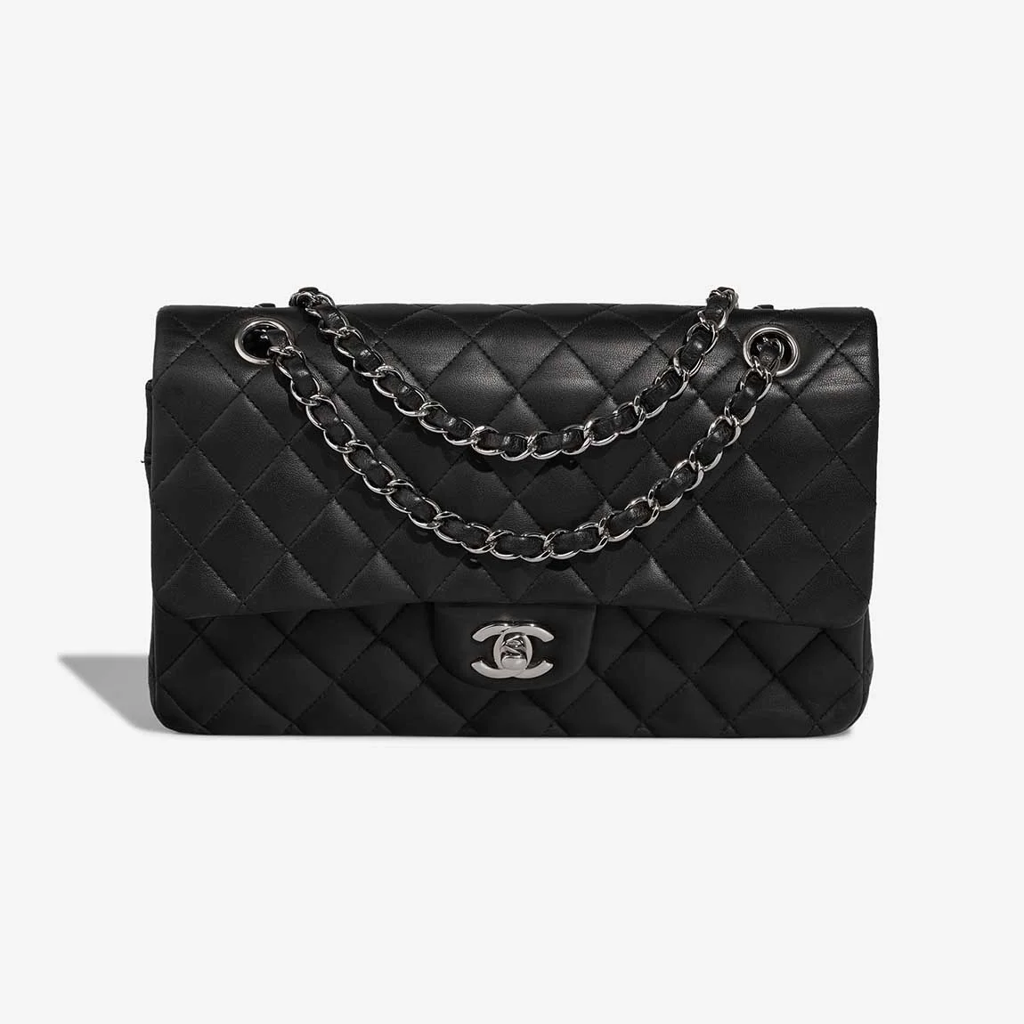 샤넬 클래식 미디움 램스킨 블랙 실버