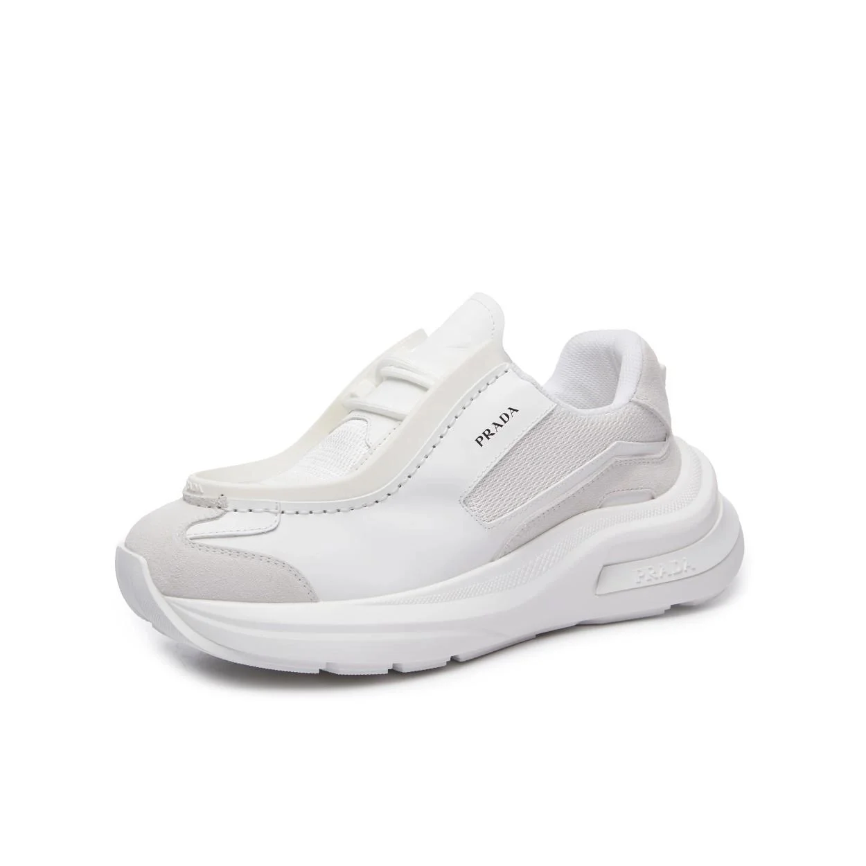 프라다 패널 가죽 청키 스니커즈 화이트