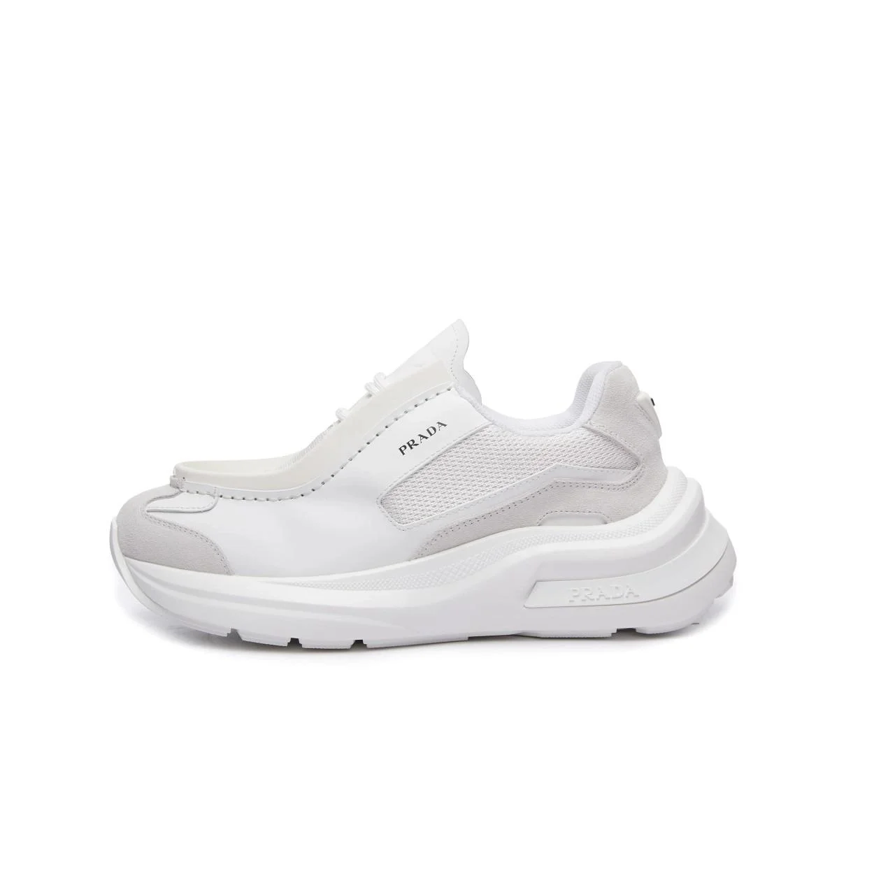 프라다 패널 가죽 청키 스니커즈 화이트