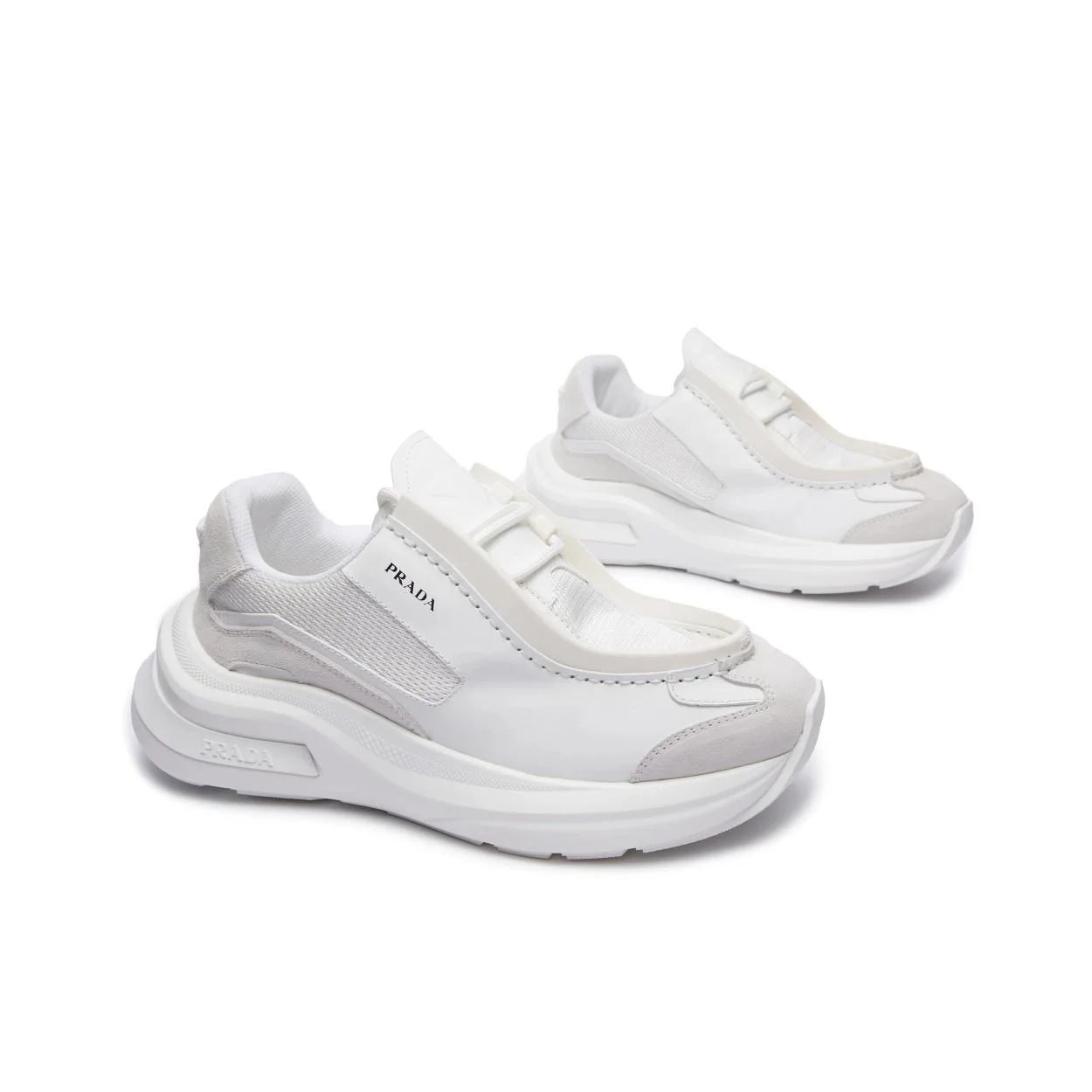 프라다 패널 가죽 청키 스니커즈 화이트