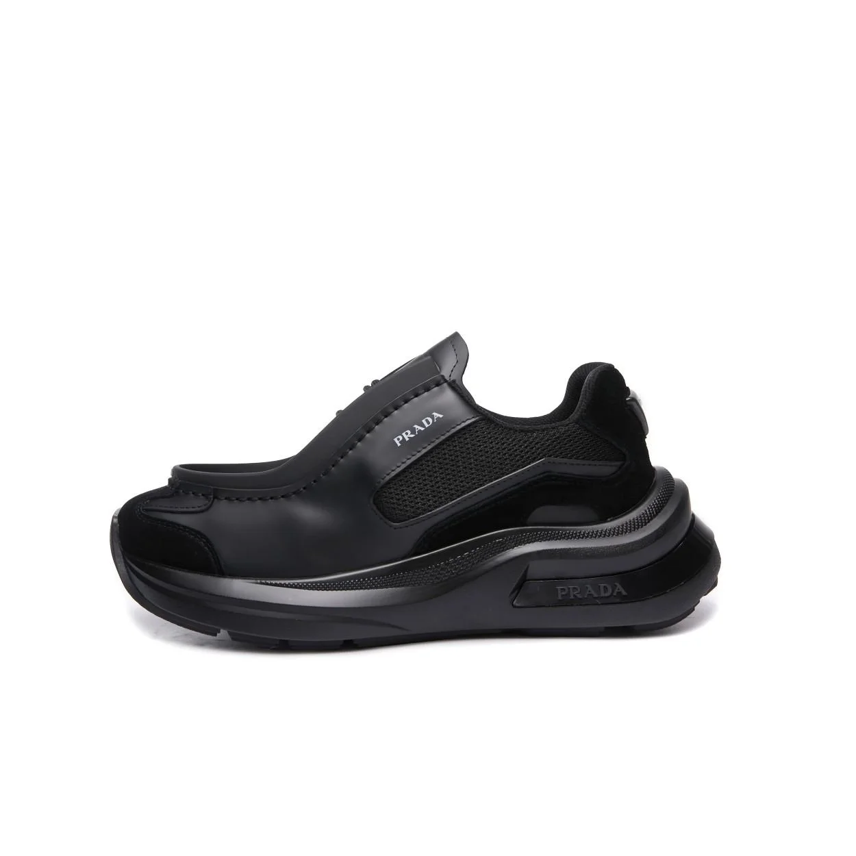 프라다 패널 가죽 청키 스니커즈 블랙
