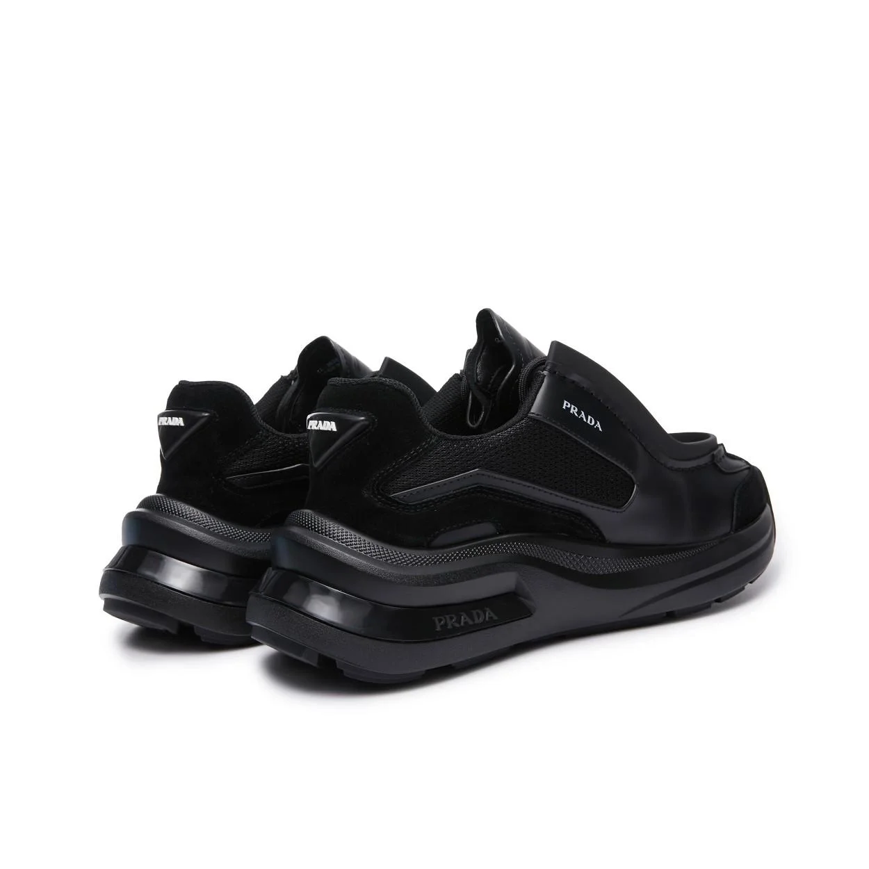 프라다 패널 가죽 청키 스니커즈 블랙