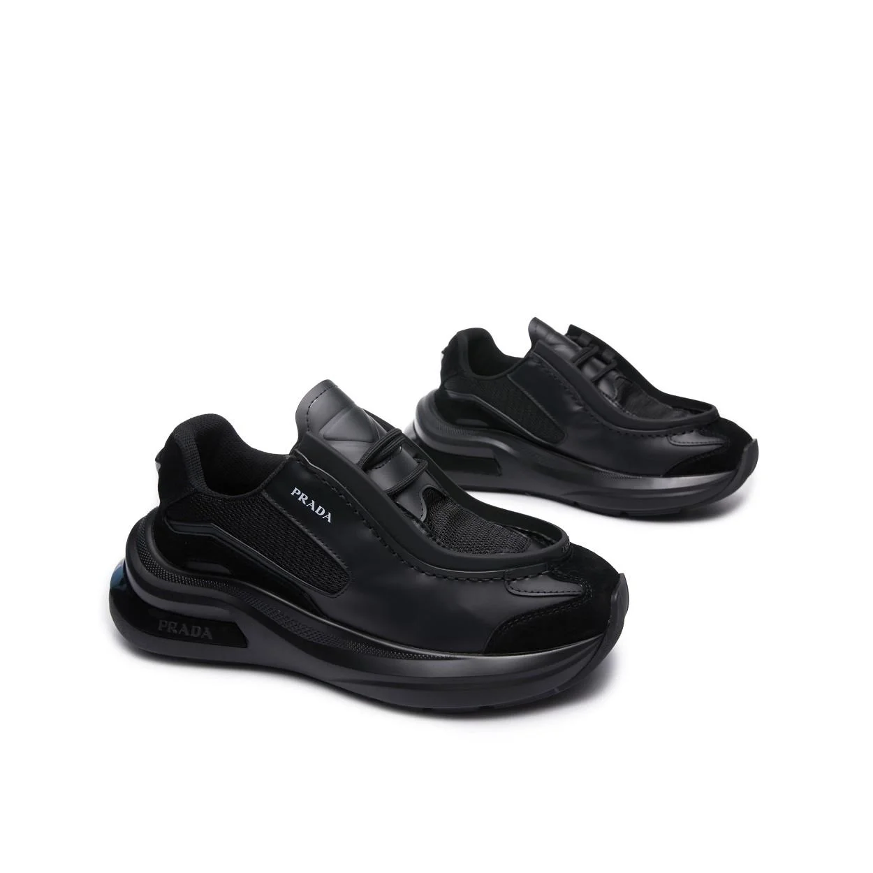 프라다 패널 가죽 청키 스니커즈 블랙
