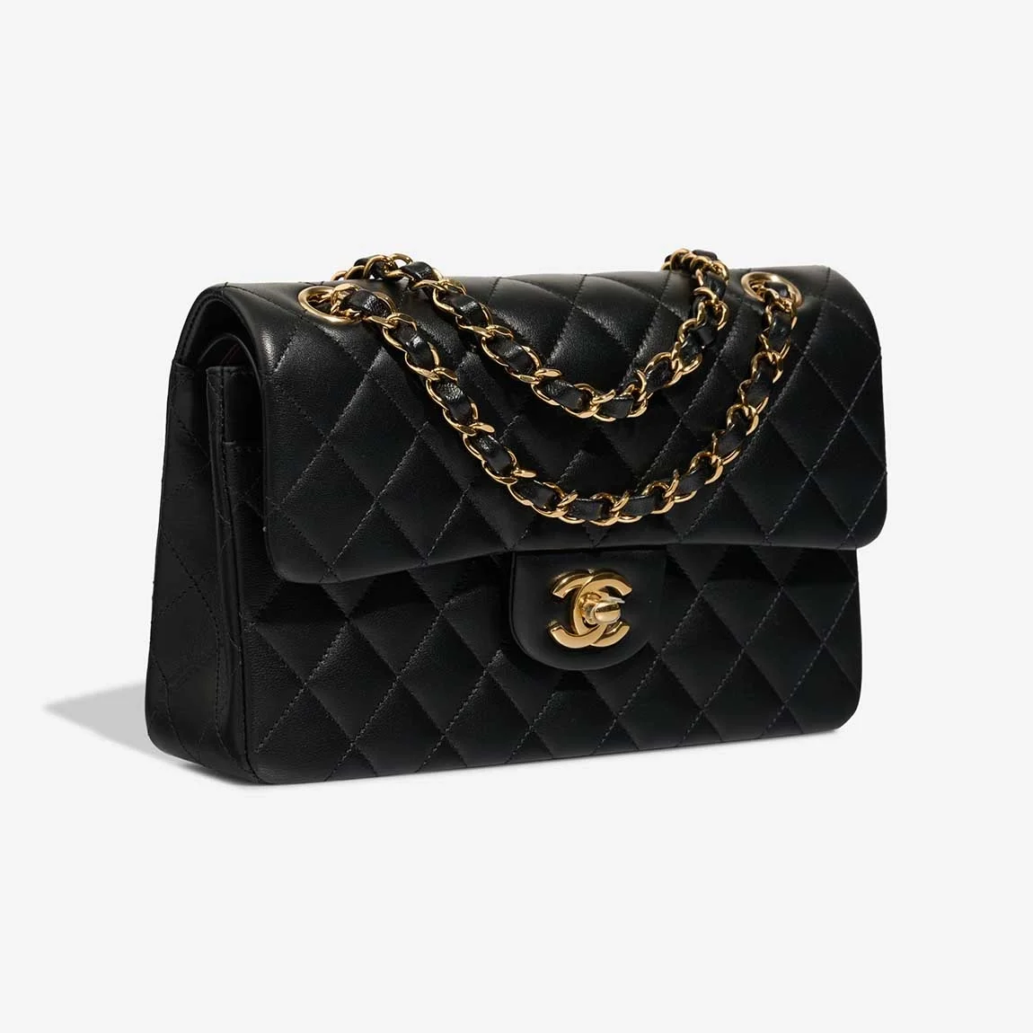 샤넬 클래식 스몰 램스킨 블랙 골드