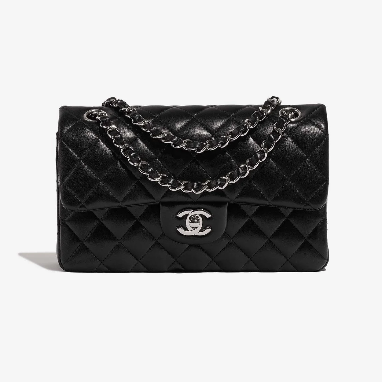 샤넬 클래식 스몰 램스킨 블랙 실버