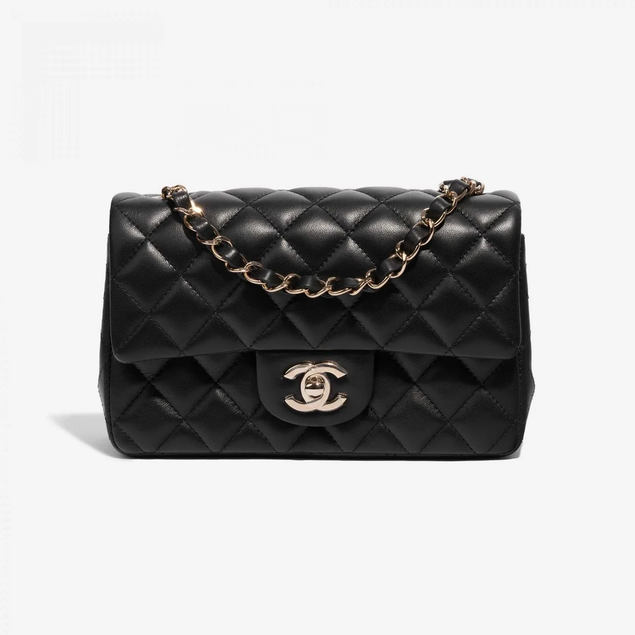 샤넬 클래식 미니 램스킨 블랙 골드