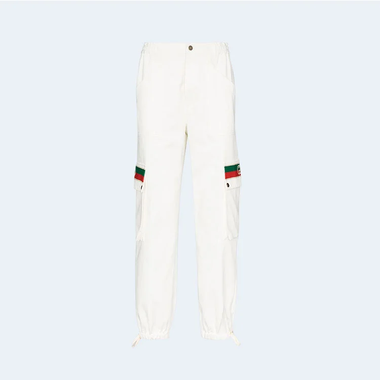 구찌 웹 스트라이프 팬츠 화이트