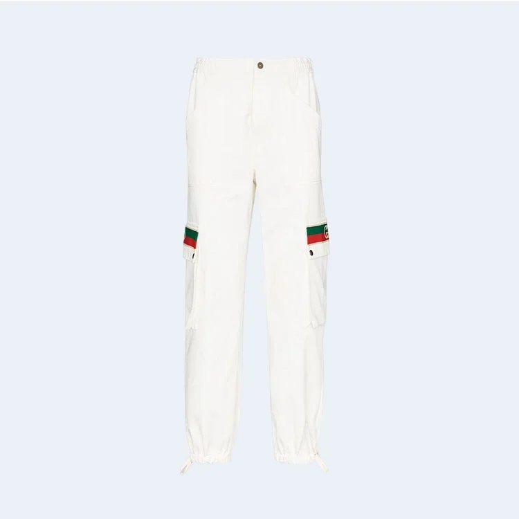 구찌 웹 스트라이프 팬츠 화이트