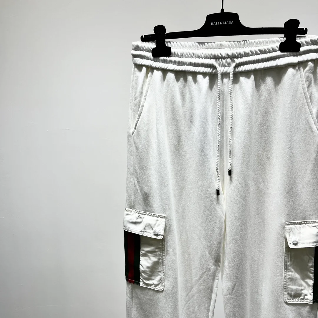 구찌 웹 스트라이프 팬츠 화이트