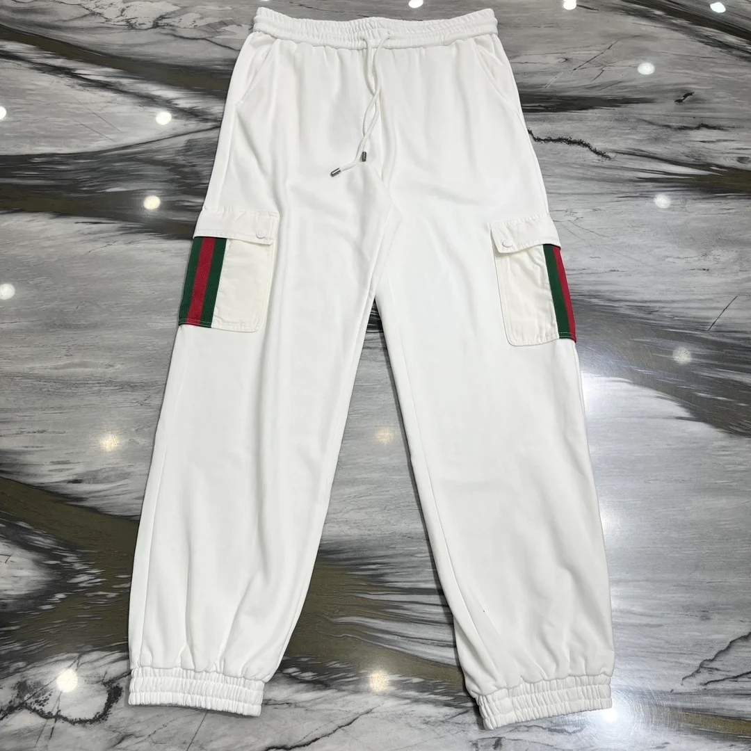 구찌 웹 스트라이프 팬츠 화이트