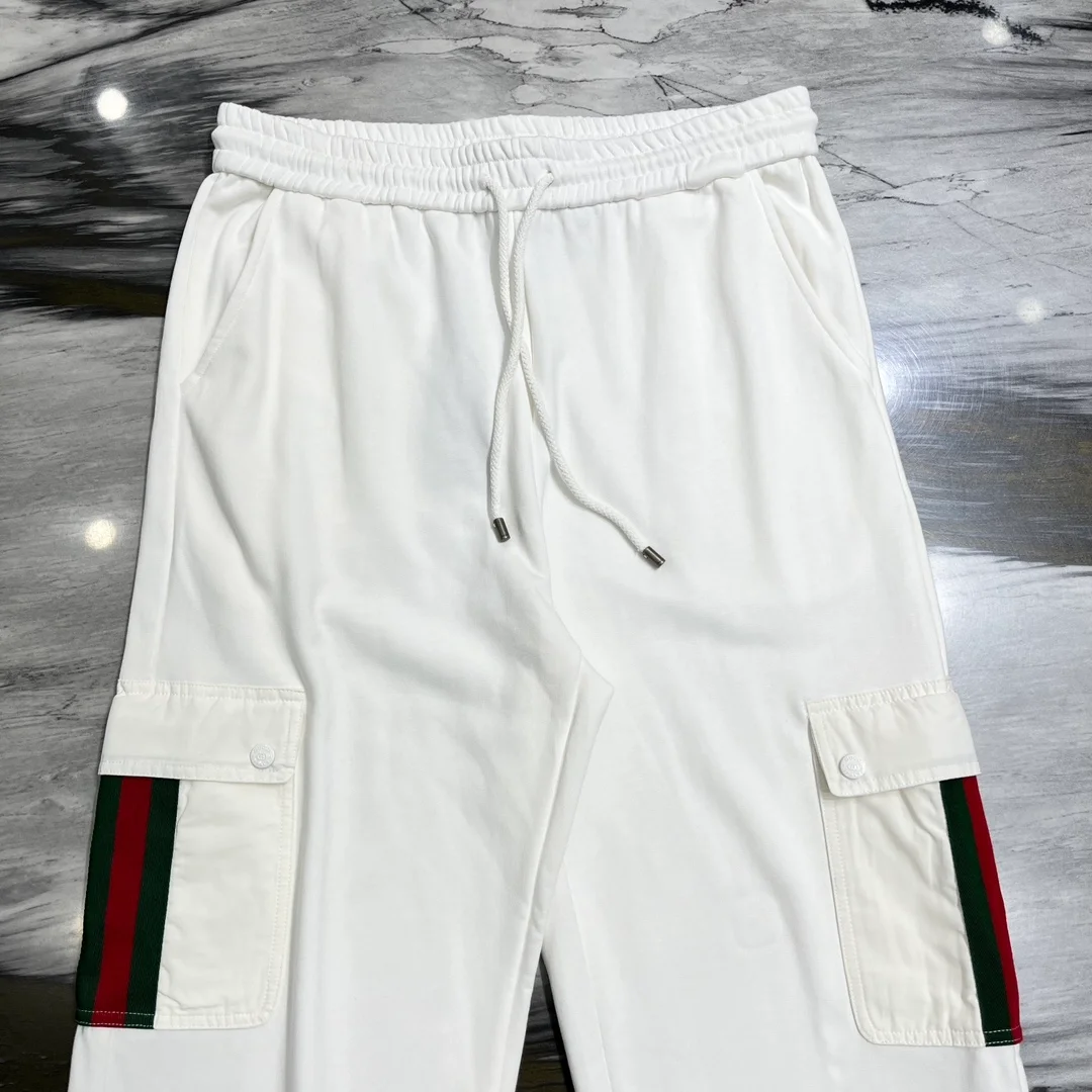 구찌 웹 스트라이프 팬츠 화이트