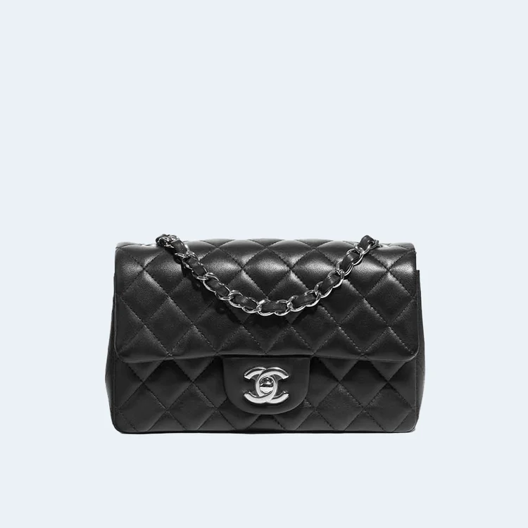 샤넬 클래식 미니 램스킨 블랙 실버