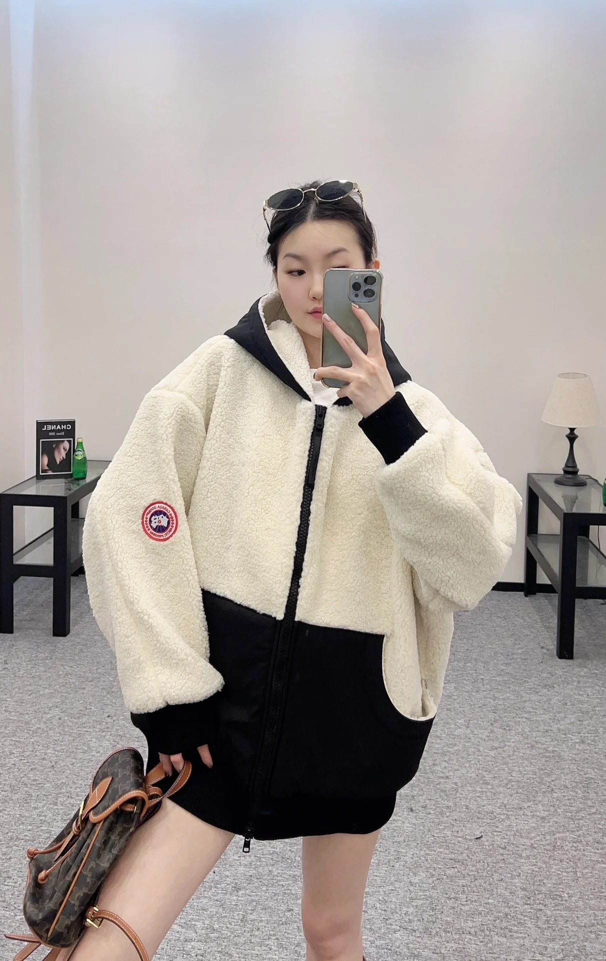 캐나다구스 오버사이즈 플리스 후디 아이보리