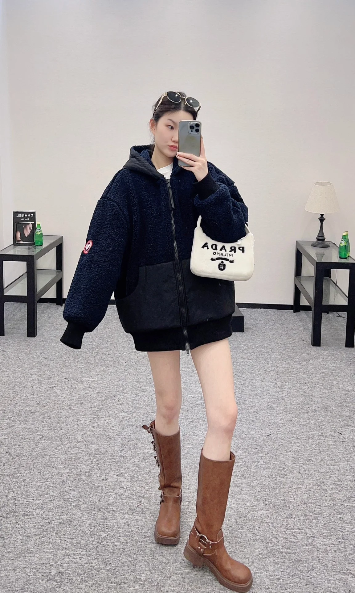 캐나다구스 오버사이즈 플리스 후디 네이비