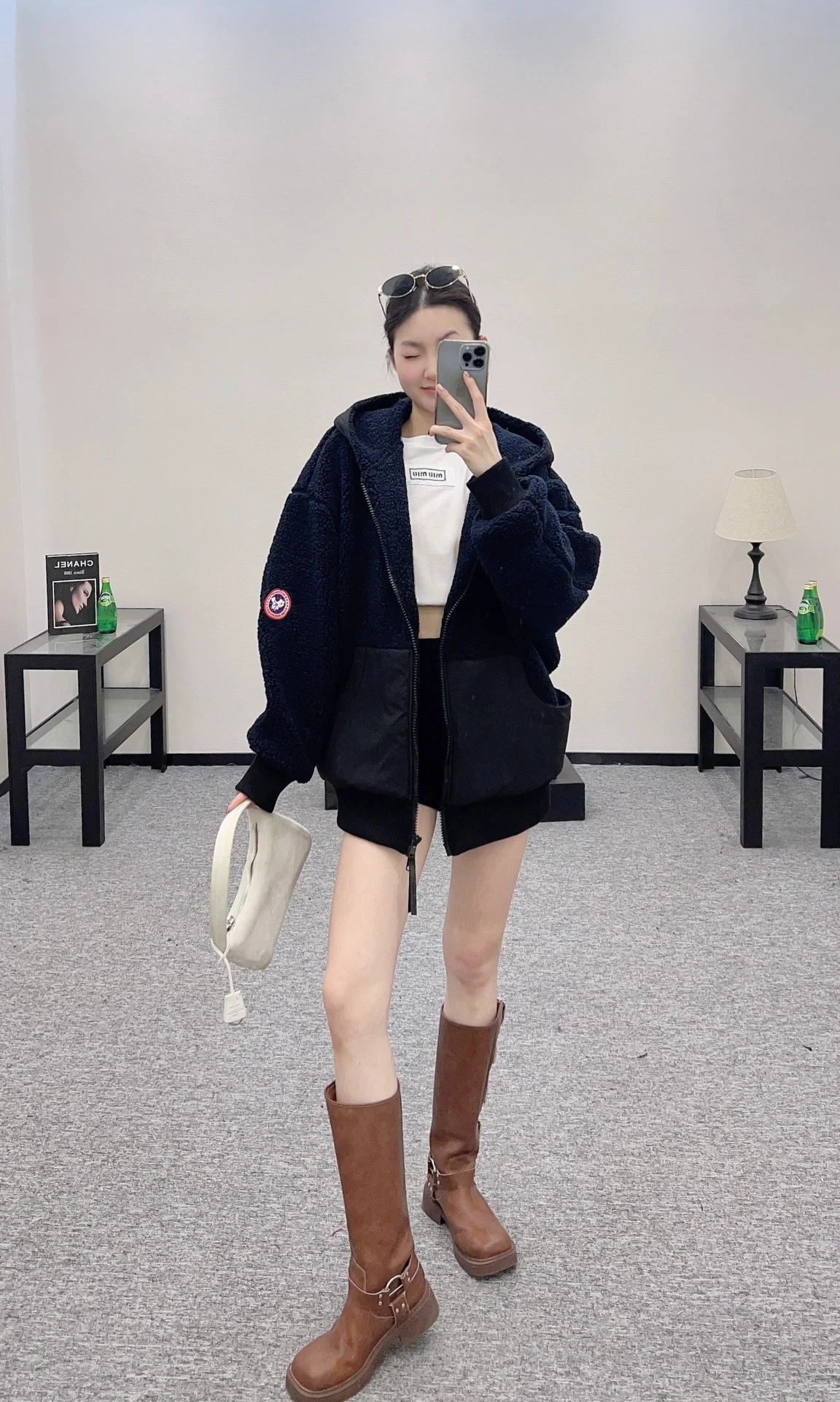 캐나다구스 오버사이즈 플리스 후디 네이비