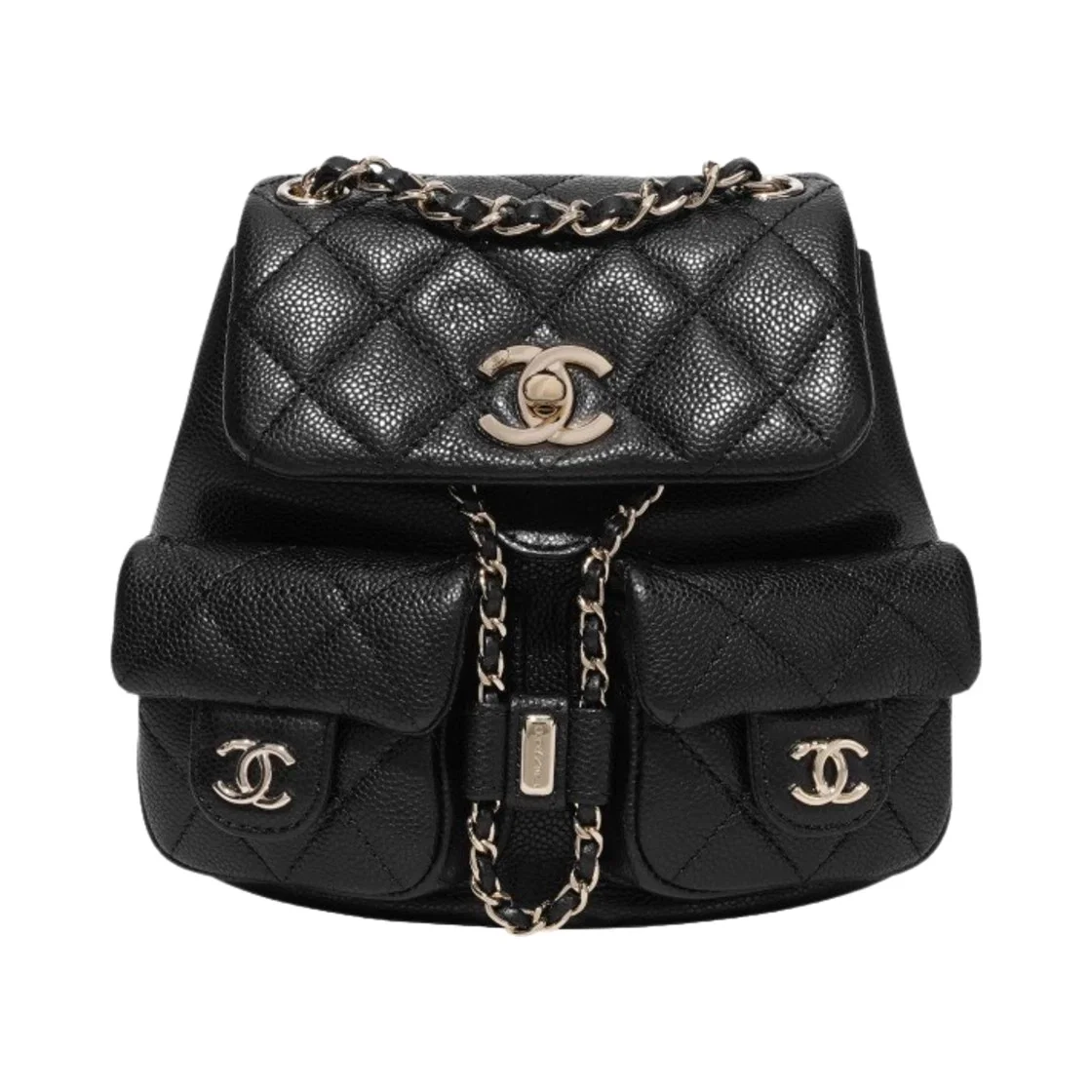 샤넬 23P 투 포켓 듀마 백팩 스몰 캐비어 블랙