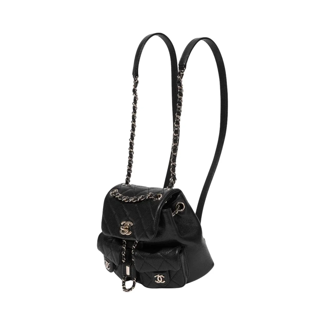 샤넬 23P 투 포켓 듀마 백팩 스몰 캐비어 블랙