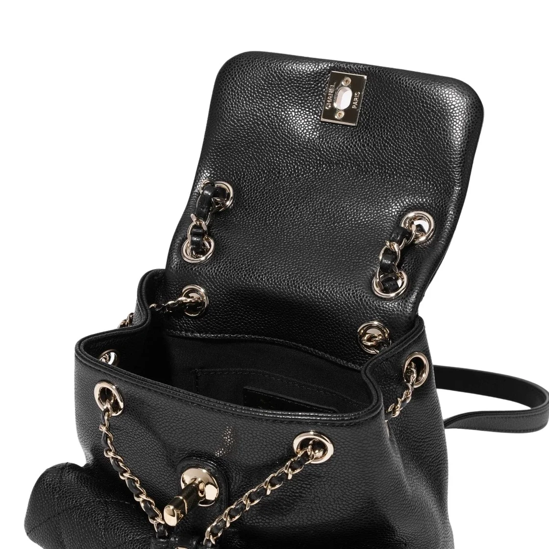 샤넬 23P 투 포켓 듀마 백팩 스몰 캐비어 블랙