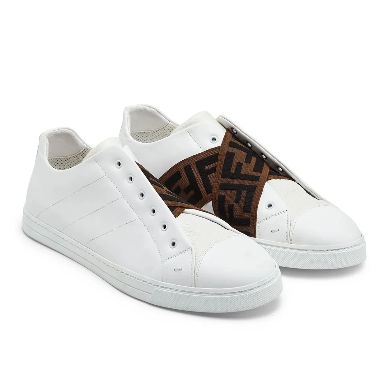 펜디 로고 크로스 밴드 화이트 슬립온 스니커즈