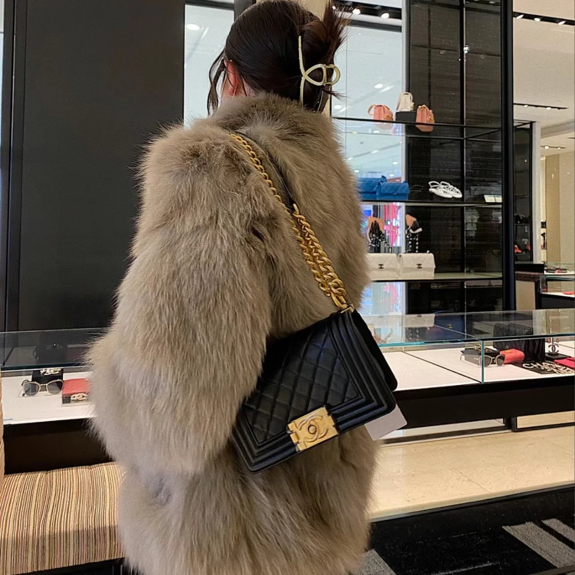 샤넬 보이백 미디움 캐비어 블랙 빈티지 실버