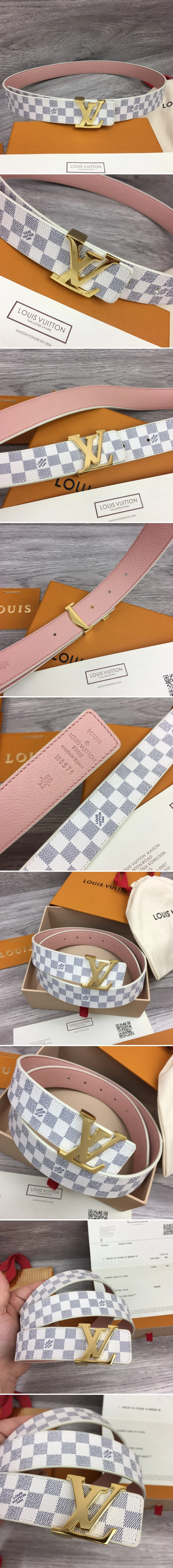 루이비통 LV 버클 아주르 다미에 골드 벨트