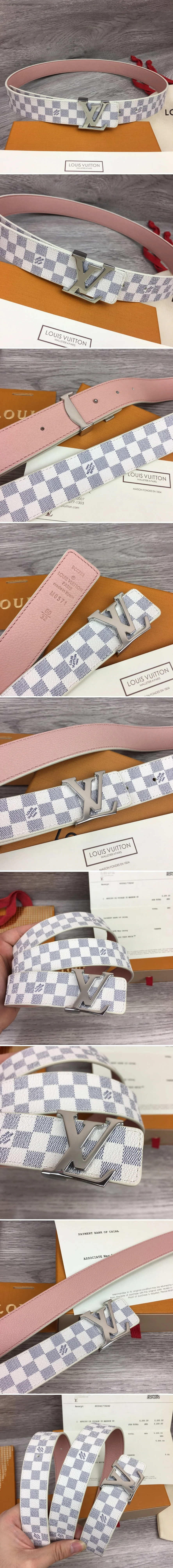 루이비통 LV 버클 아주르 다미에 실버 벨트