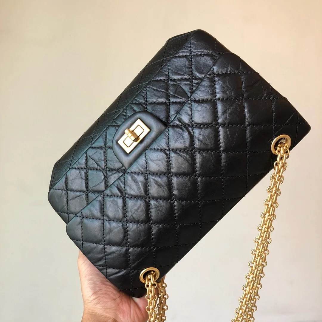 샤넬 2.55 빈티지 미디움 플랩백 블랙 빈티지 골드