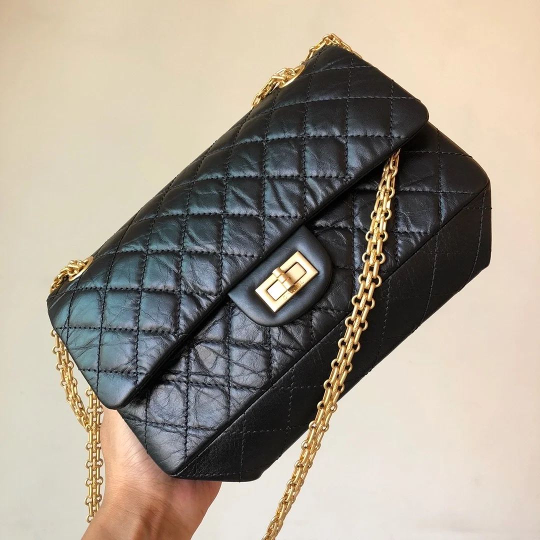 샤넬 2.55 빈티지 미디움 플랩백 블랙 빈티지 골드