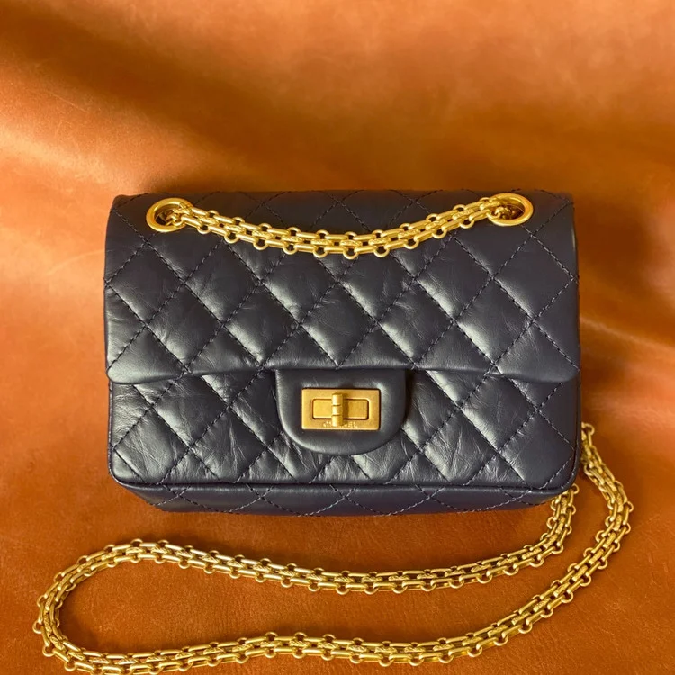 샤넬 2.55 빈티지 미니 플랩백 딥블루 골드