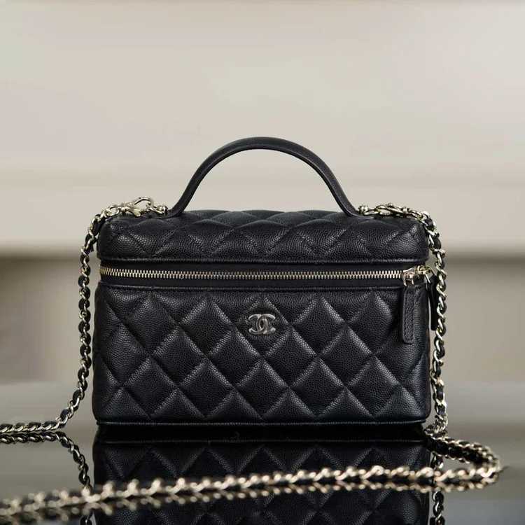 샤넬 탑핸들 캐비어 블랙 샴페인 골드 베니티백