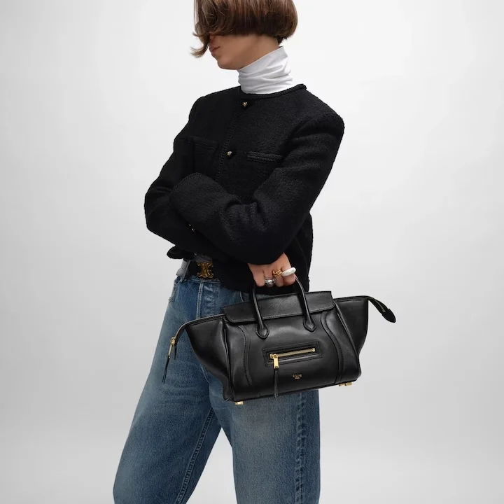 셀린느 스몰 뉴 러기지 셔플 샤이니 램스킨 블랙