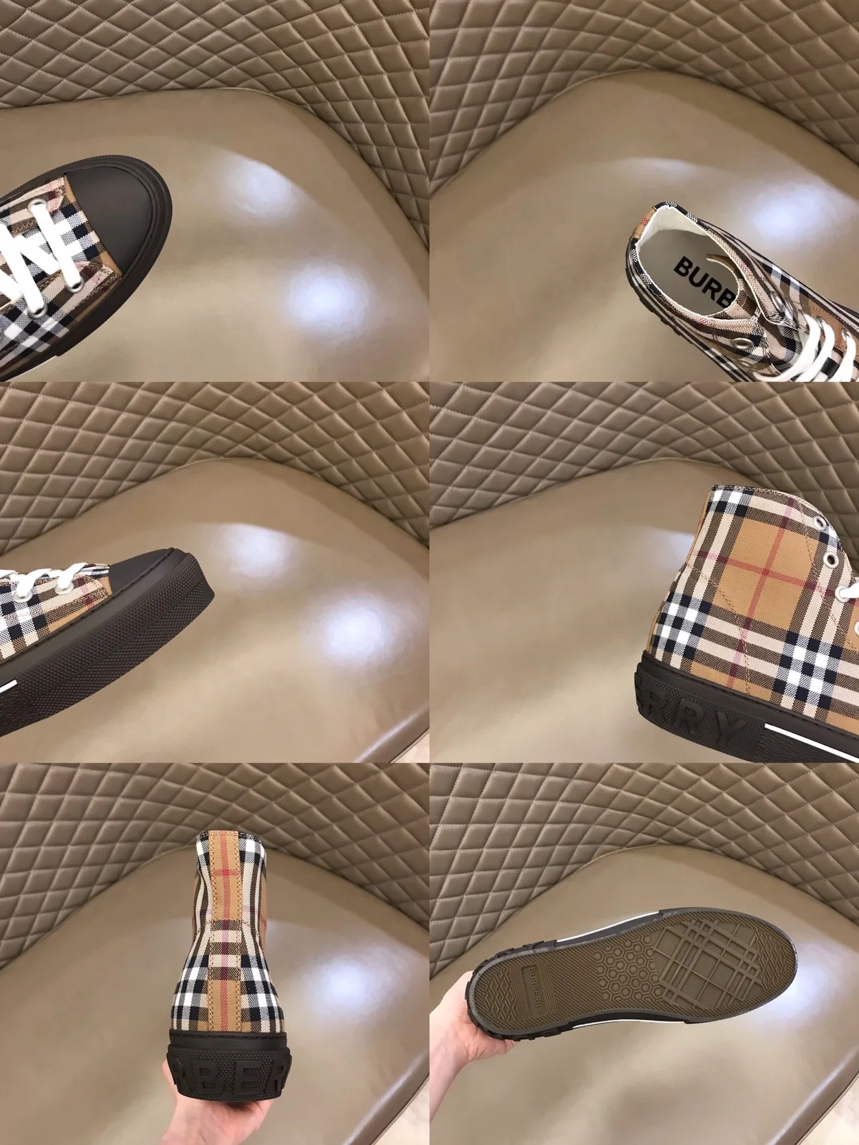 버버리 체크 코튼 하이톱 스니커즈