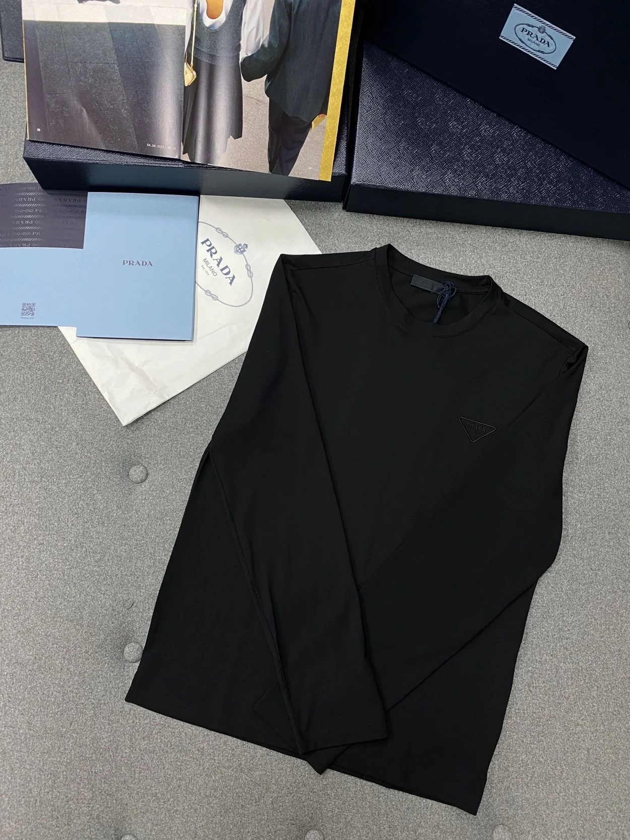 프라다 스트레치 코튼 티셔츠 블랙