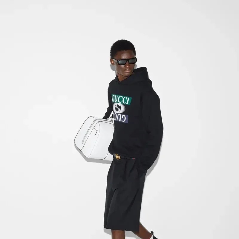 구찌 로고 프린트 코튼 저지 후드 스웨트셔츠