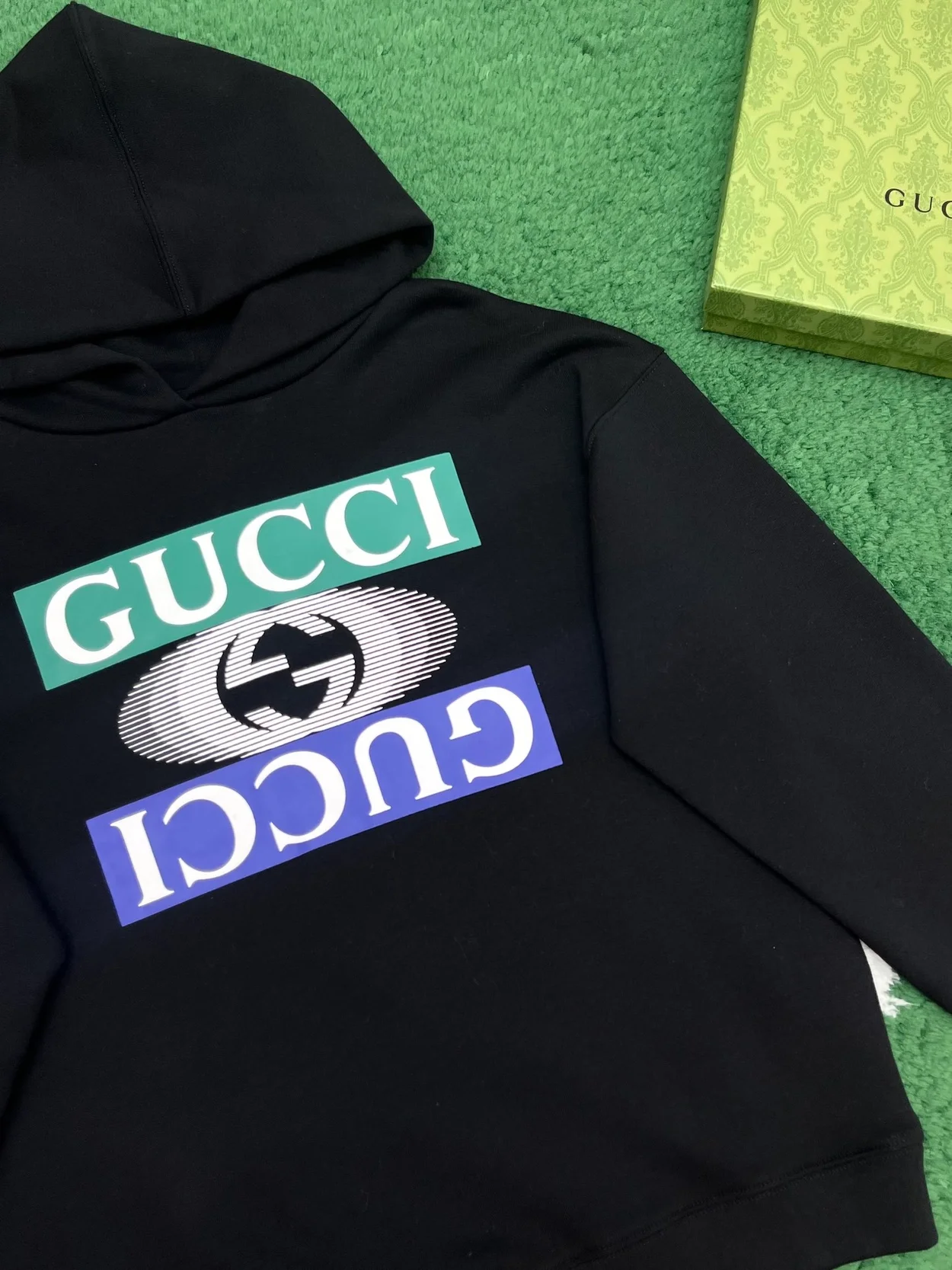 구찌 로고 프린트 코튼 저지 후드 스웨트셔츠