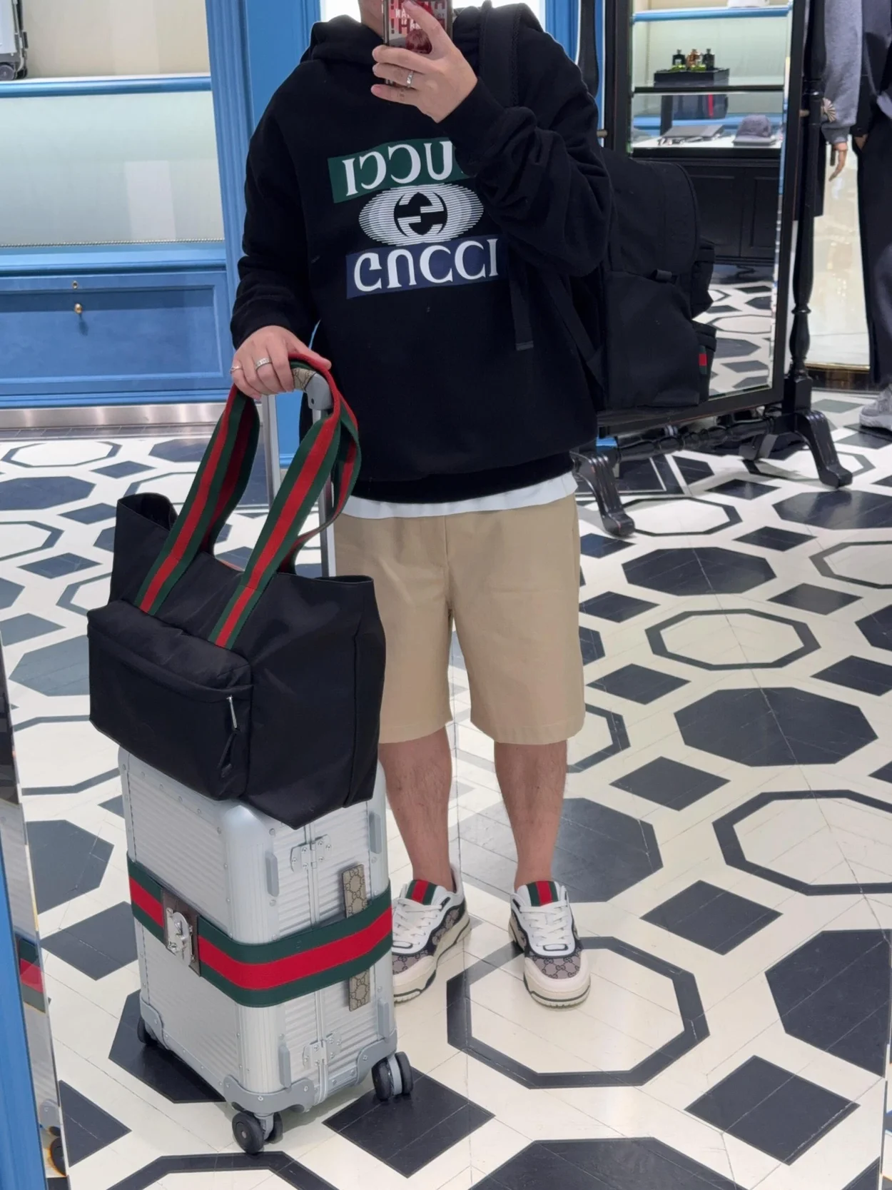 구찌 로고 프린트 코튼 저지 후드 스웨트셔츠