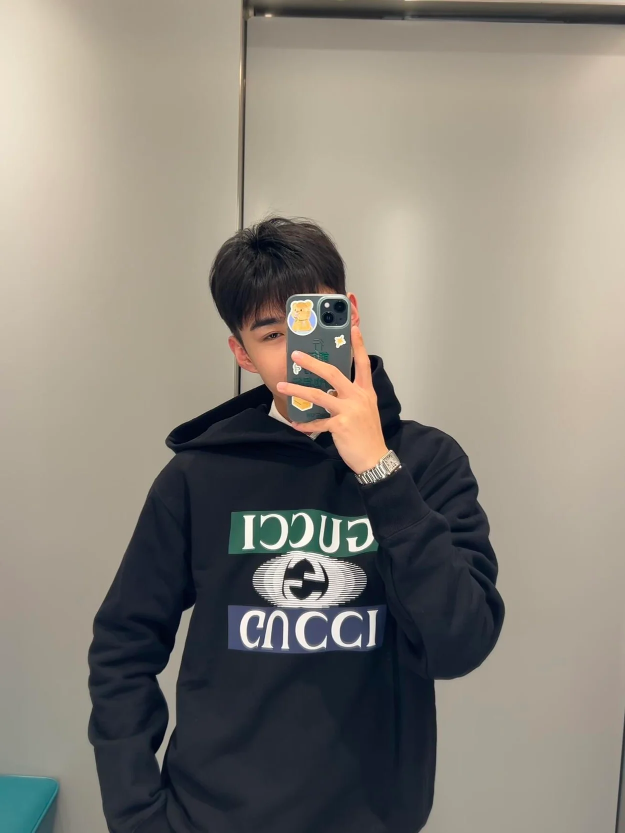 구찌 로고 프린트 코튼 저지 후드 스웨트셔츠