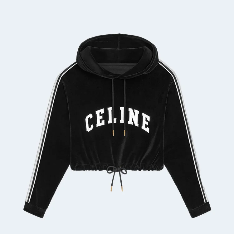 셀린느 벨벳 저지 크롭 후디