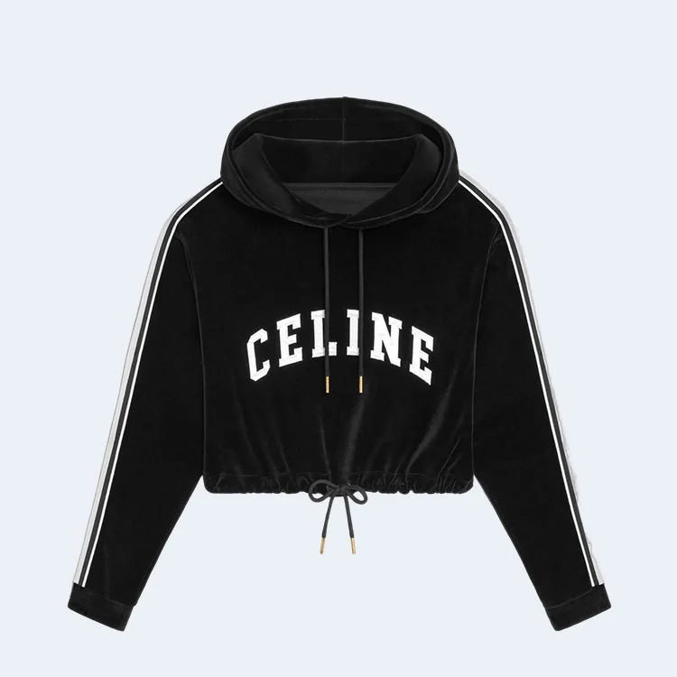 셀린느 벨벳 저지 크롭 후디