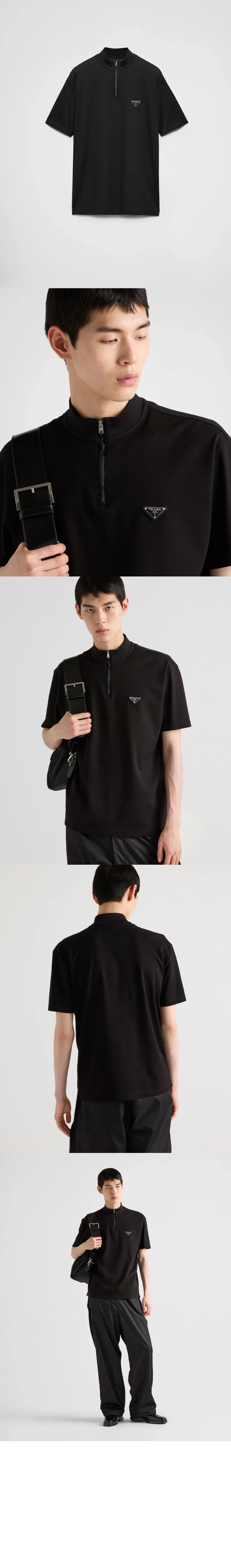 프라다 쇼트 슬리브 피케 리나일론 모크 터틀넥