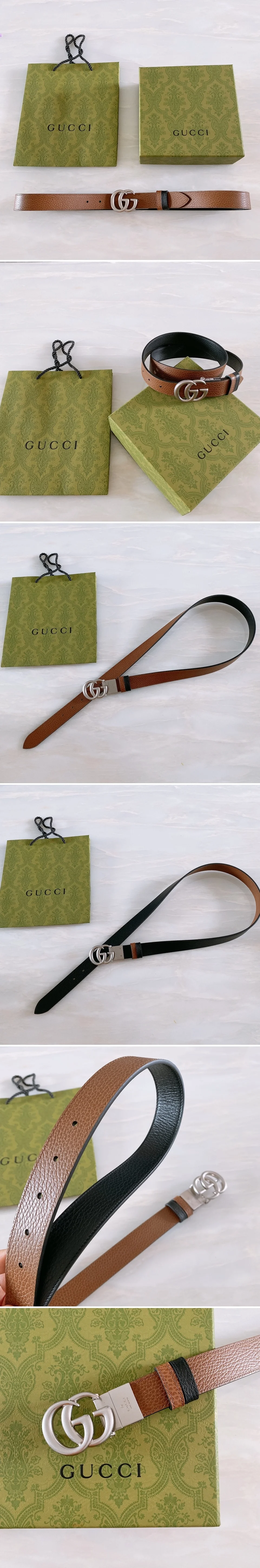 구찌  GG 버클 레더 양면 벨트