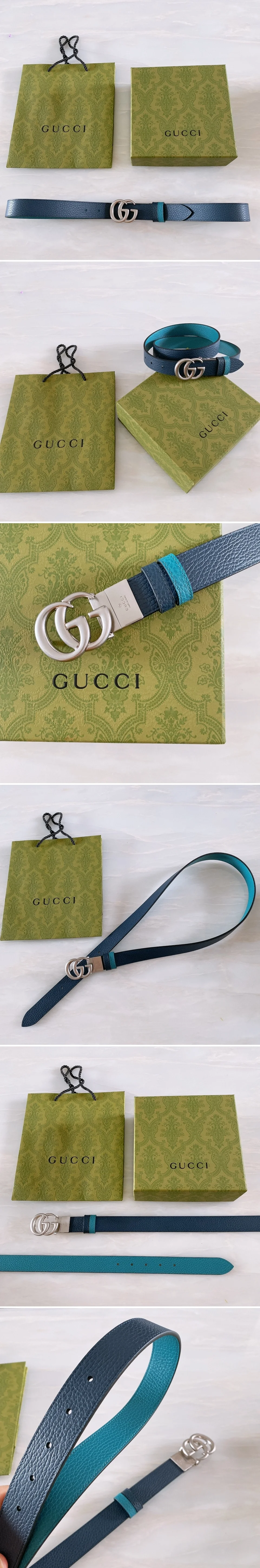 구찌  GG 버클 레더 양면 벨트