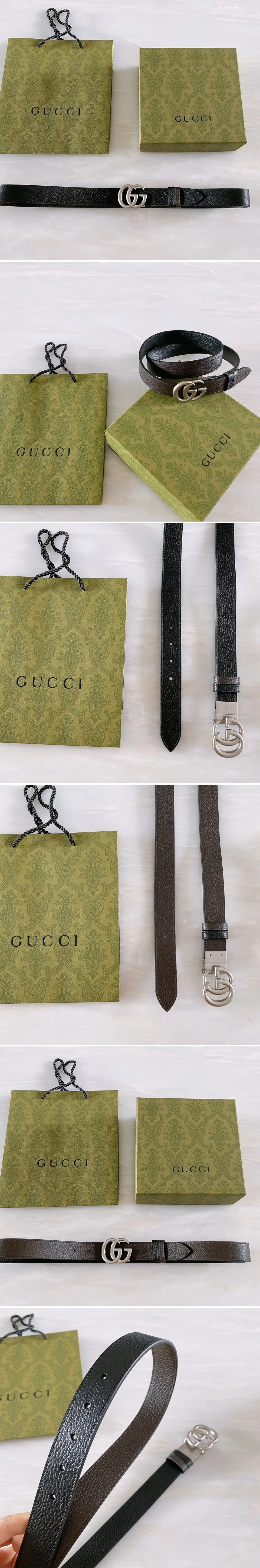 구찌  GG 버클 레더 양면 벨트