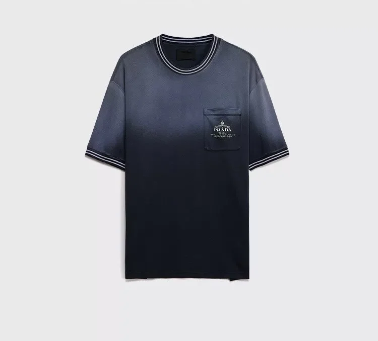 프라다 워싱 코튼 티셔츠 블루