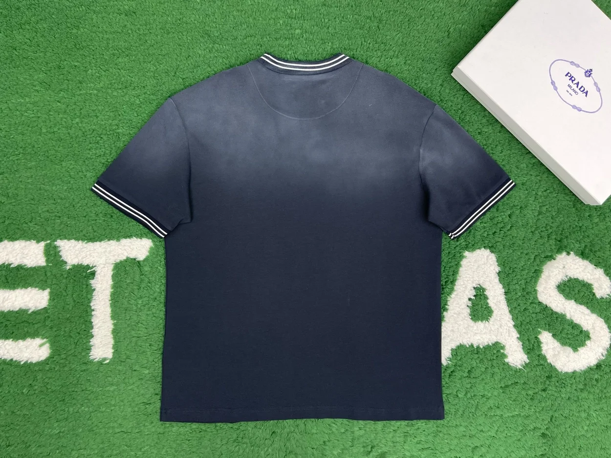 프라다 워싱 코튼 티셔츠 블루