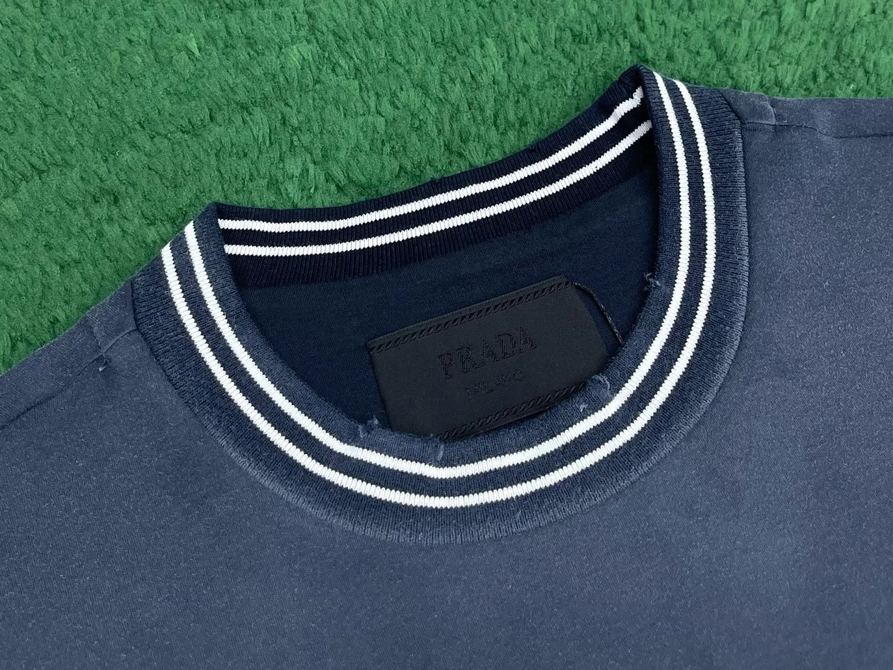 프라다 워싱 코튼 티셔츠 블루