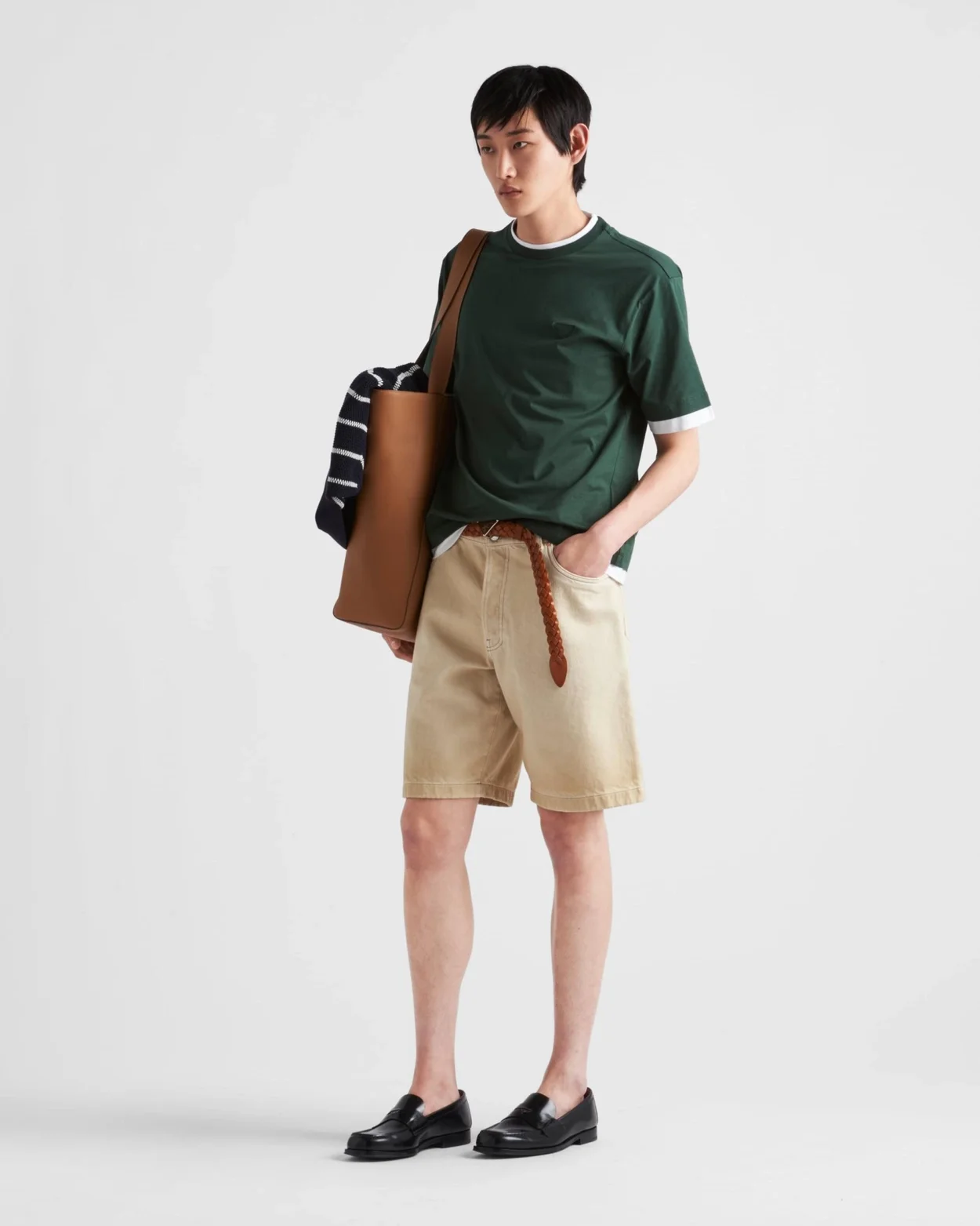 프라다 퍼 그린 코튼 티셔츠