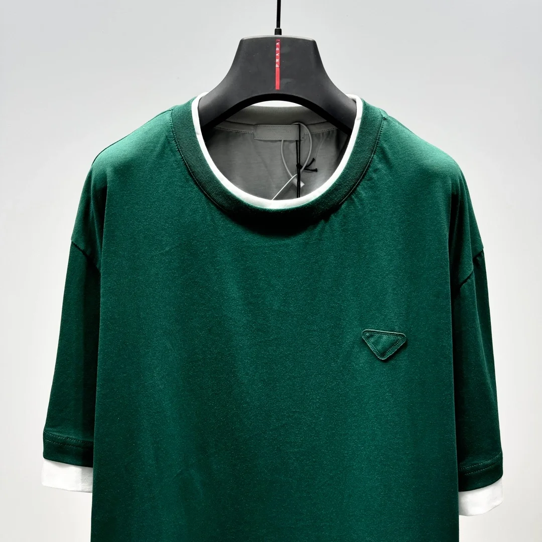프라다 퍼 그린 코튼 티셔츠