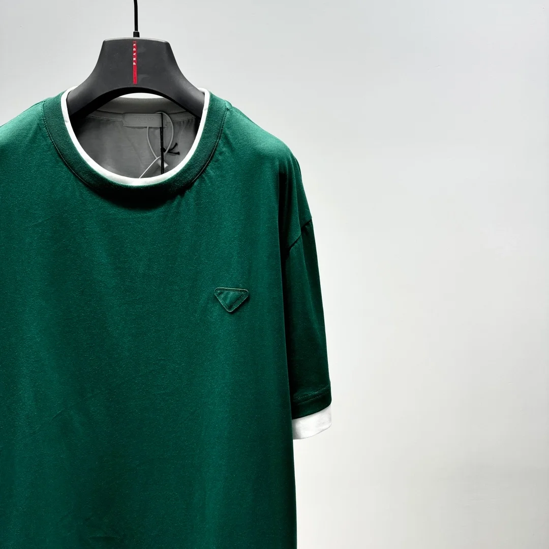 프라다 퍼 그린 코튼 티셔츠