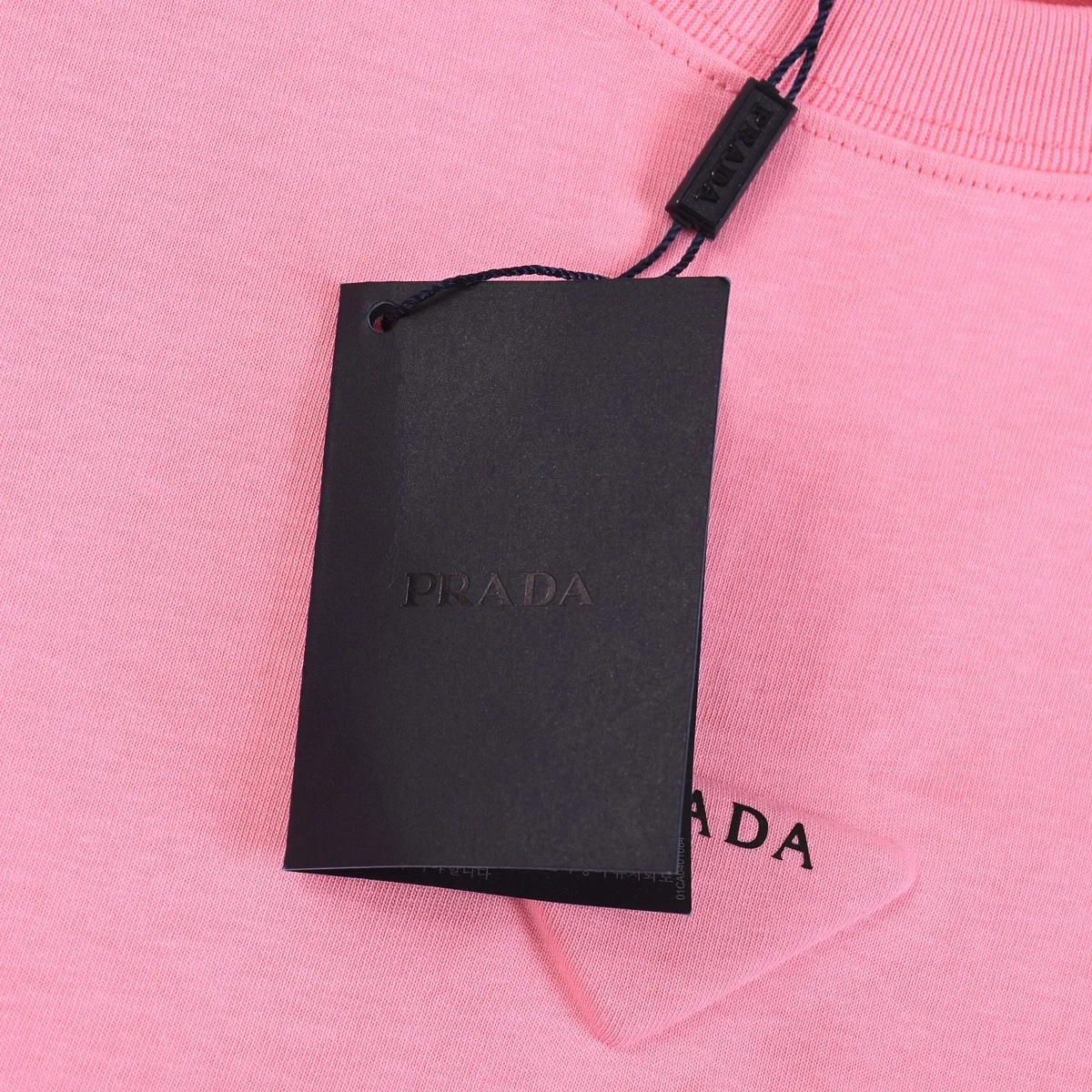 프라다 유니 삼각로고 티셔츠 핑크